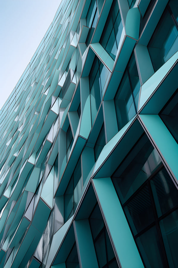 Vinyl Decal, Modern Teal Architecture Wall Art Abstract Geometric Building Facade Print, 5 x 7 or 8