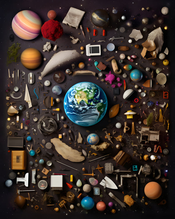 Vinyl Decal, Earth Space Junk Art Print Celestial Debris Wall Decor Modern Science Poster, 5 x 7 or