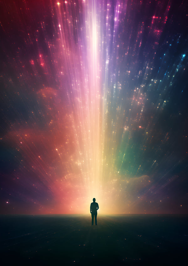 Vinyl Decal, Man Standing Before Cosmic Light Beam Spiritual Universe Galaxy Stars Wall Art Poster,