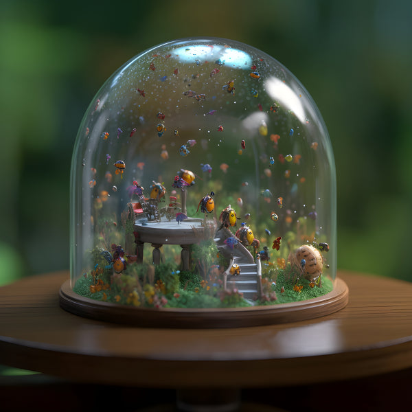 Vinyl Decal, Whimsical Miniature World Glass Dome Art Poster Colorful Fantasy Scene Wall Decor, 5 x