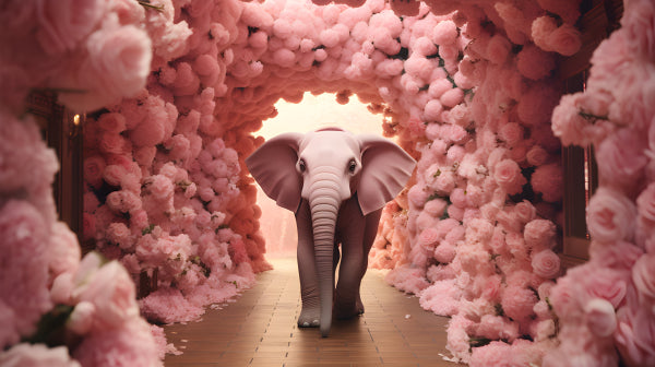 Vinyl Decal, Whimsical Pink Elephant Wall Art Poster Aesthetic Animal Photography Print for Home Dec