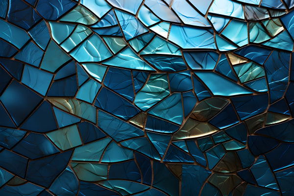 Vinyl Decal, Abstract Blue Gold Mosaic Wall Art Poster Modern Geometric Glass Texture Print Home Dec