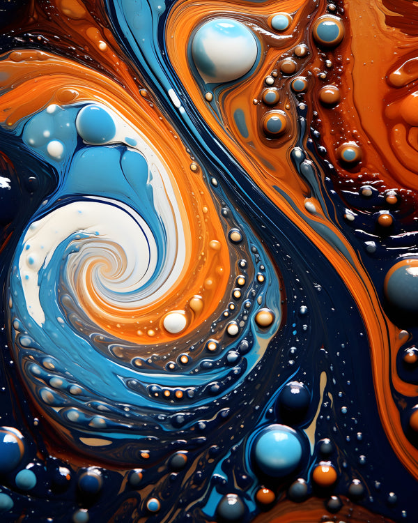 Vinyl Decal, Abalone Gold Blue Liquid Paint Artwork Unframed Wall Art Poster Print, 5 x 7 or 8 x 10