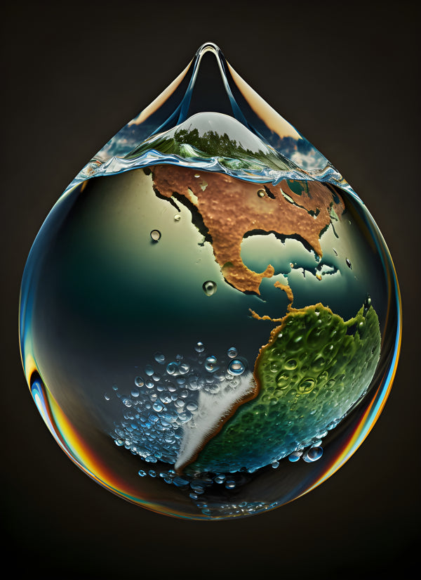 Vinyl Decal, Earth Water Drop Wall Art Poster Nature Conservation Print, 5 x 7 or 8 x 10 Inch Unfram
