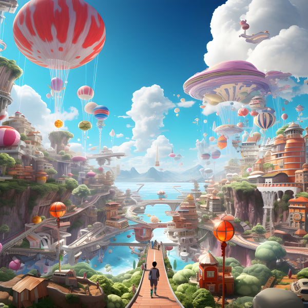 Vinyl Decal, Floating City Fantasy Wall Art Poster Vibrant Surreal Landscape Home Decor, 5 x 7 or 8