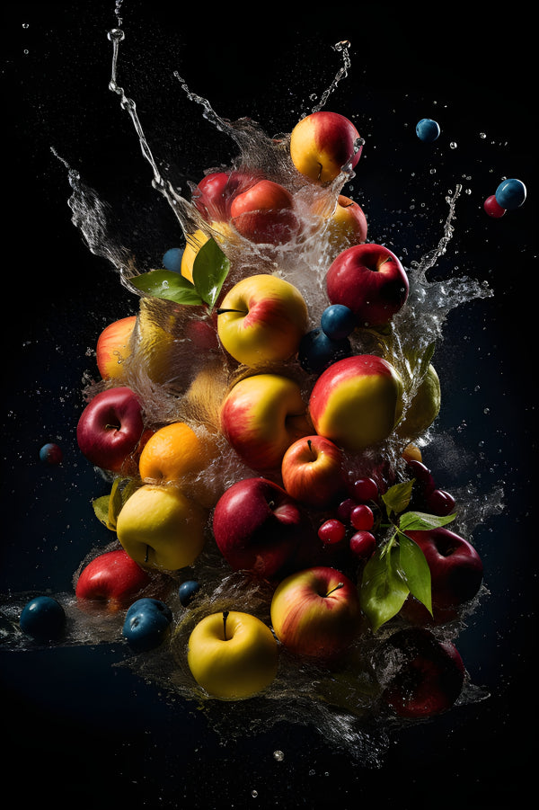 Vinyl Decal, Vibrant Apple Fruit Water Splash Wall Art Poster Modern Kitchen Decor Canvas Print, 5 x