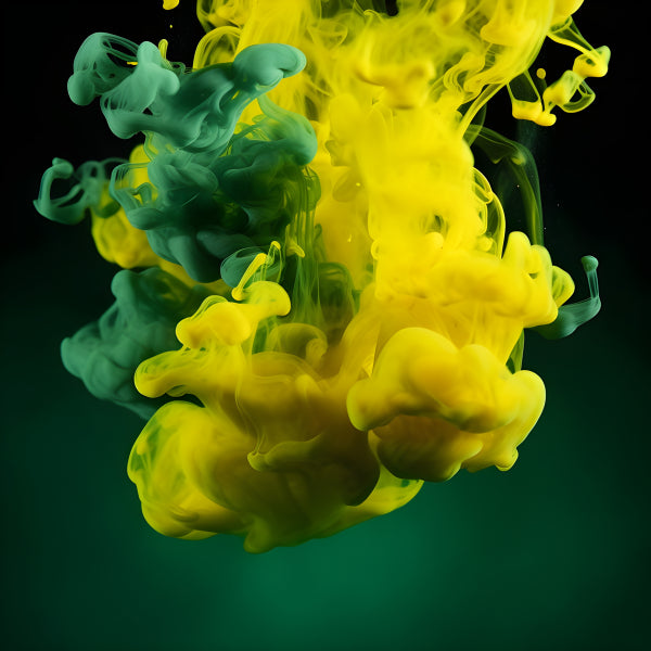 Vinyl Decal, Green and Yellow Ink Explosion Wall Art Poster Dynamic Smoke Cloud on Dark Background,