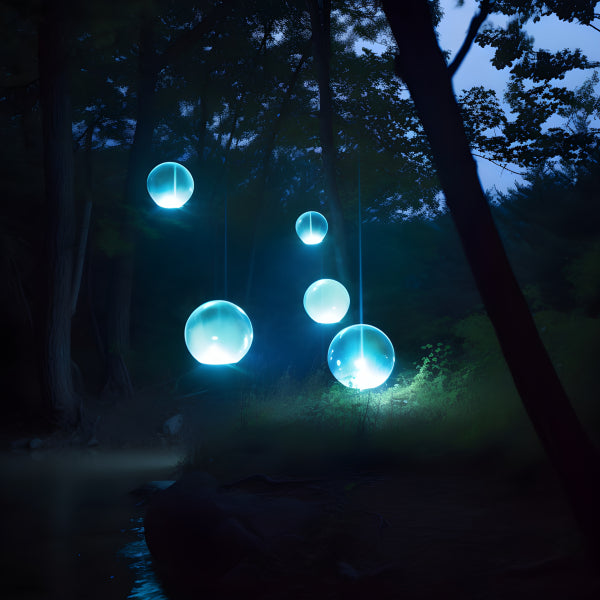 Vinyl Decal, Mystical Glowing Orbs Night Forest Wall Art Poster Serene Nature Landscape Canvas Print