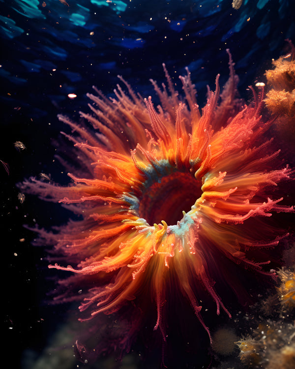 Vinyl Decal, Vibrant Orange Red Sea Anemone Underwater Ocean Life Wall Art Poster Print, 5 x 7 or 8
