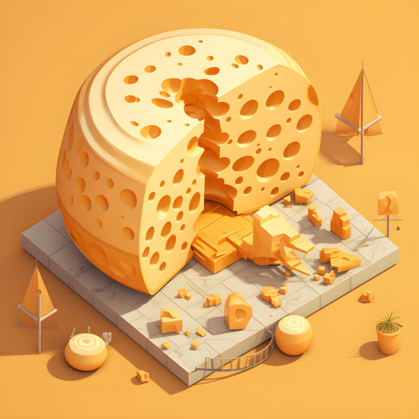 Vinyl Decal, Surreal Miniature Cheese World Wall Art Print Unique Kitchen Decor, 5 x 7 or 8 x 10 Inc