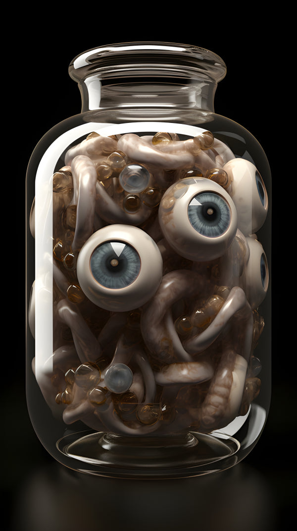 Vinyl Decal, Creepy Eyeball Tentacle Jar Halloween Decor Spooky Wall Art Poster Print, 5 x 7 or 8 x