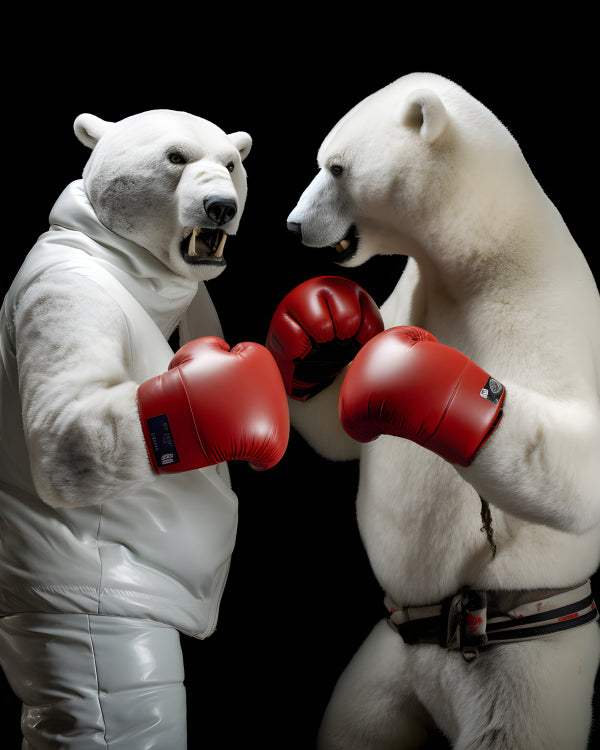 Vinyl Decal Dynamic scene of an ice bear battling in a frozen boxing arena, showcasing powerful acti