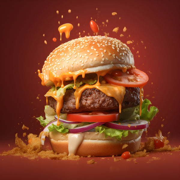 Vinyl Decal, Vibrant Dripping Cheeseburger Wall Art Poster, 5 x 7 or 8 x 10 Inch Unframed Poster for