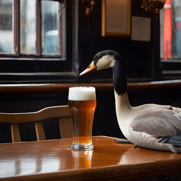 Vinyl Decal, Quirky Pub Goose and Pint Wall Art Poster - Unique Animal Bar Scene Print, 5 x 7 or 8 x