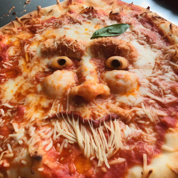 Vinyl Decal, Unique Artistic Pizza Face Wall Art Poster Print, 5 x 7 or 8 x 10 Inch Unframed Poster