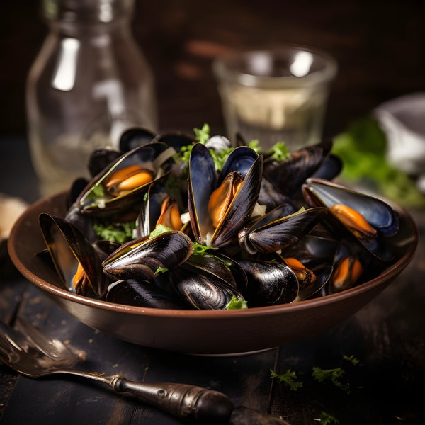 Vinyl Decal, Elegant Seafood Mussels Culinary Kitchen Wall Art Print, 5 x 7 or 8 x 10 Inch Unframed