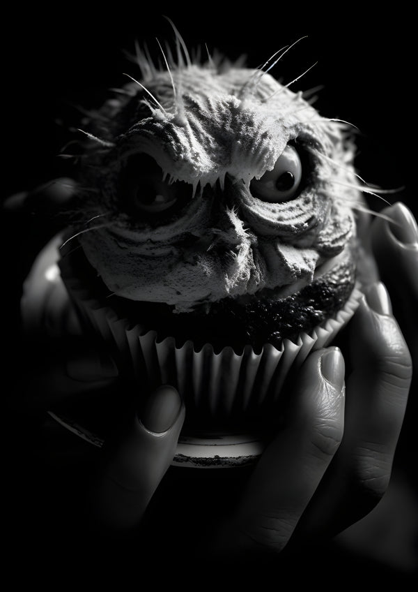 Vinyl Decal, Spooky Monster Cupcake Wall Art Print, Black and White Horror Decor, Unframed Poster, 5