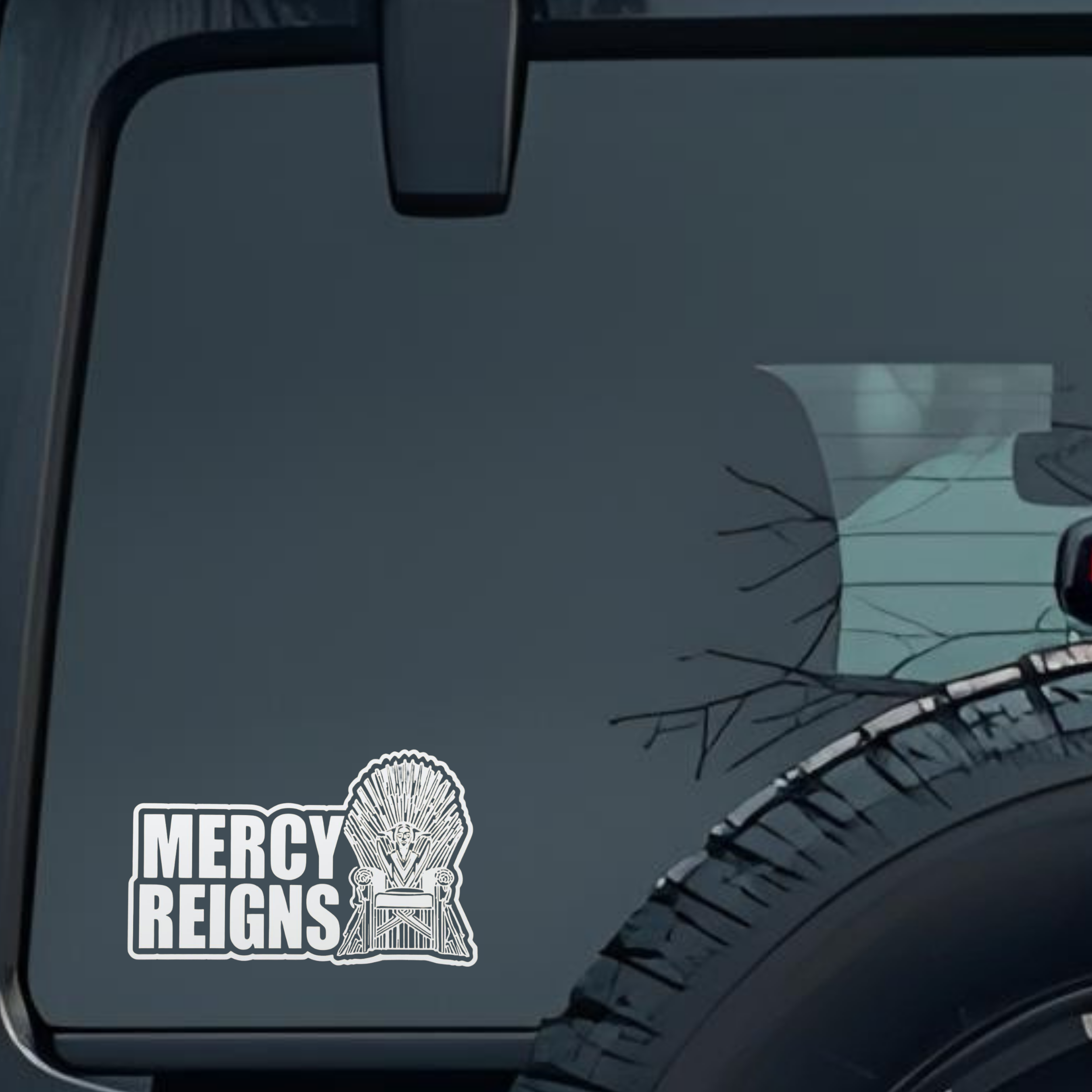 Mercy Reigns Large 6 inch Premium Decal Sticker For Car Bumper Window Rear Windshield Stickers, Warn