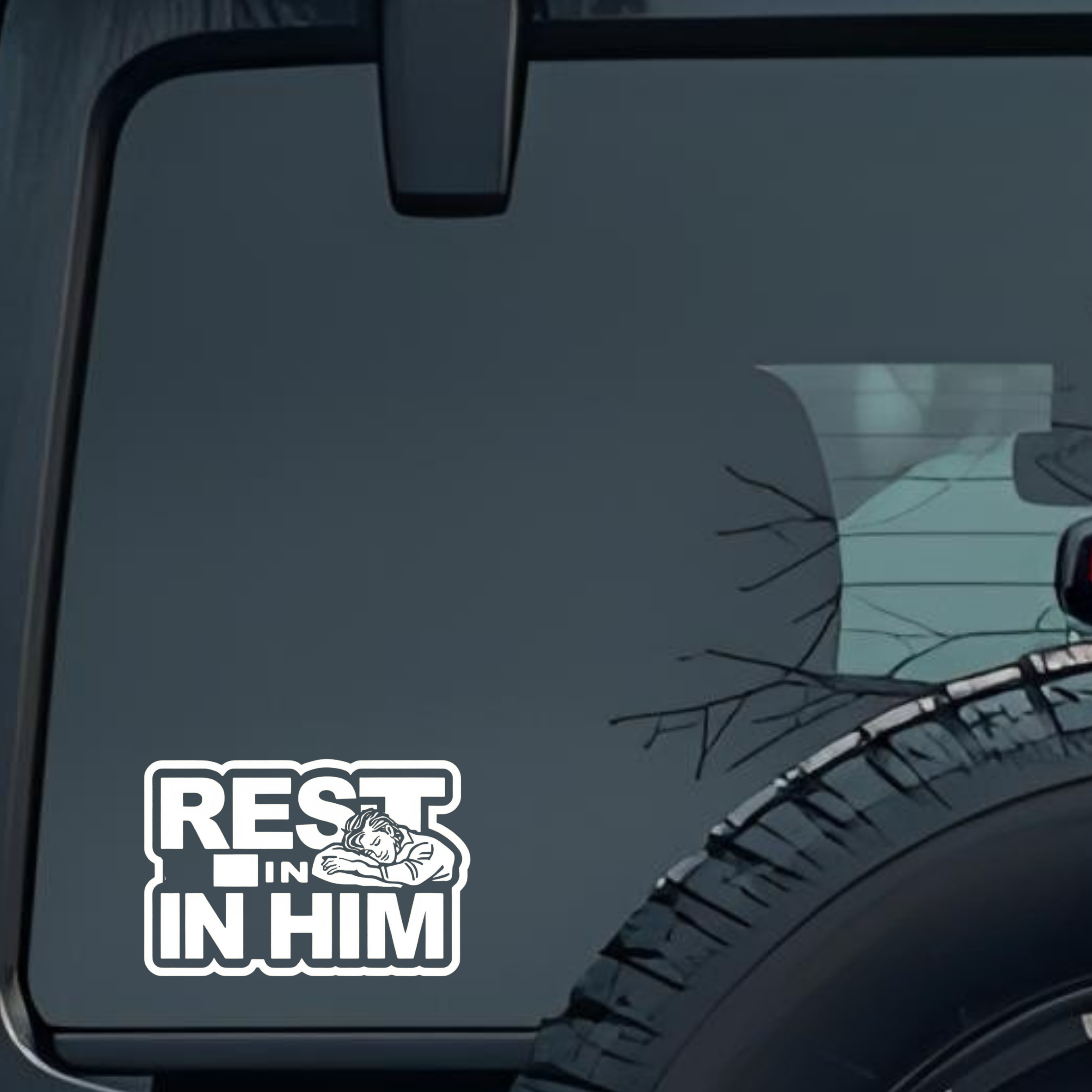 Rest in In Him Large 6 inch Premium Decal Sticker For Car Bumper Window Rear Windshield Stickers, Wa