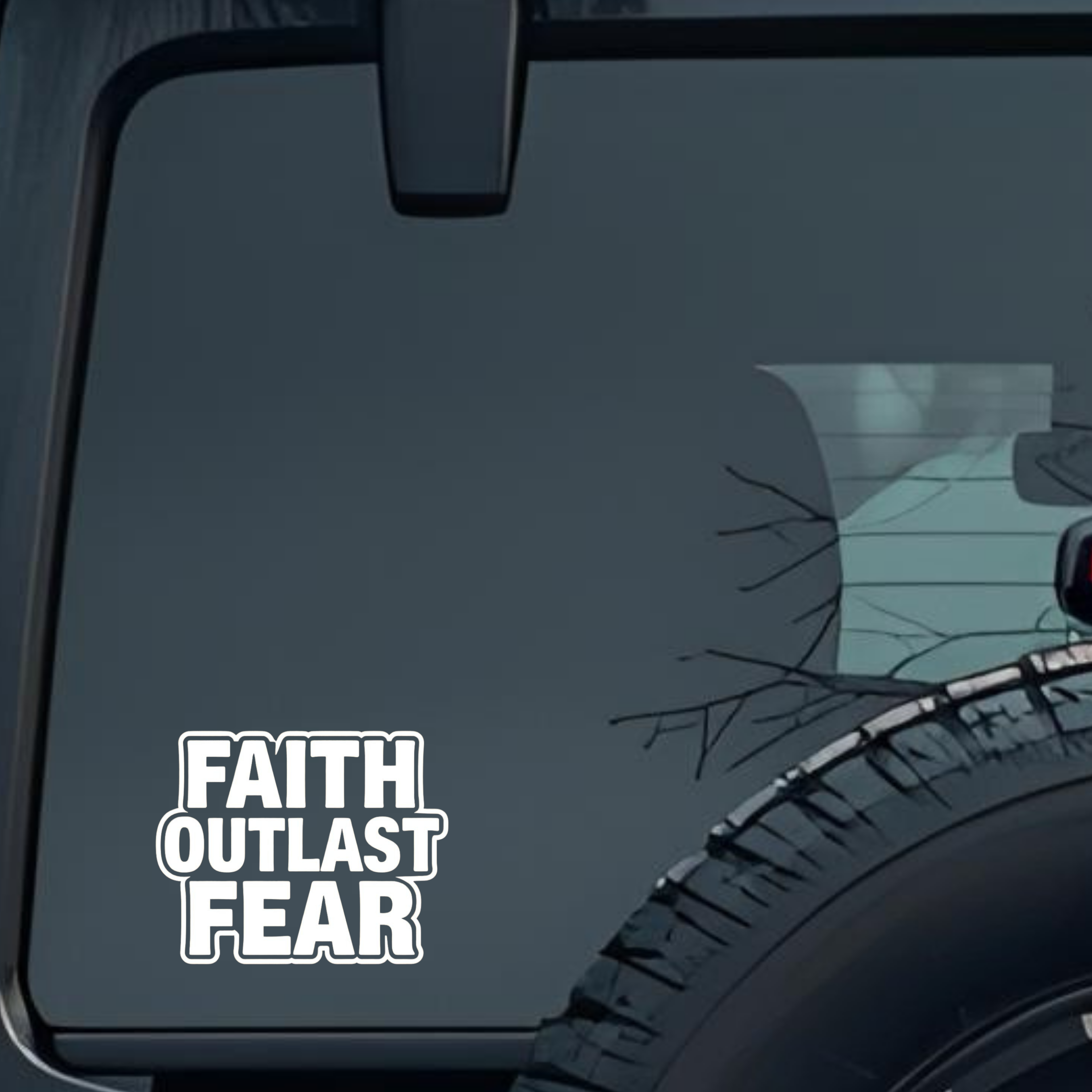 Faith Outlast Fear Large 6 inch Premium Decal Sticker For Car Bumper Window Rear Windshield Stickers