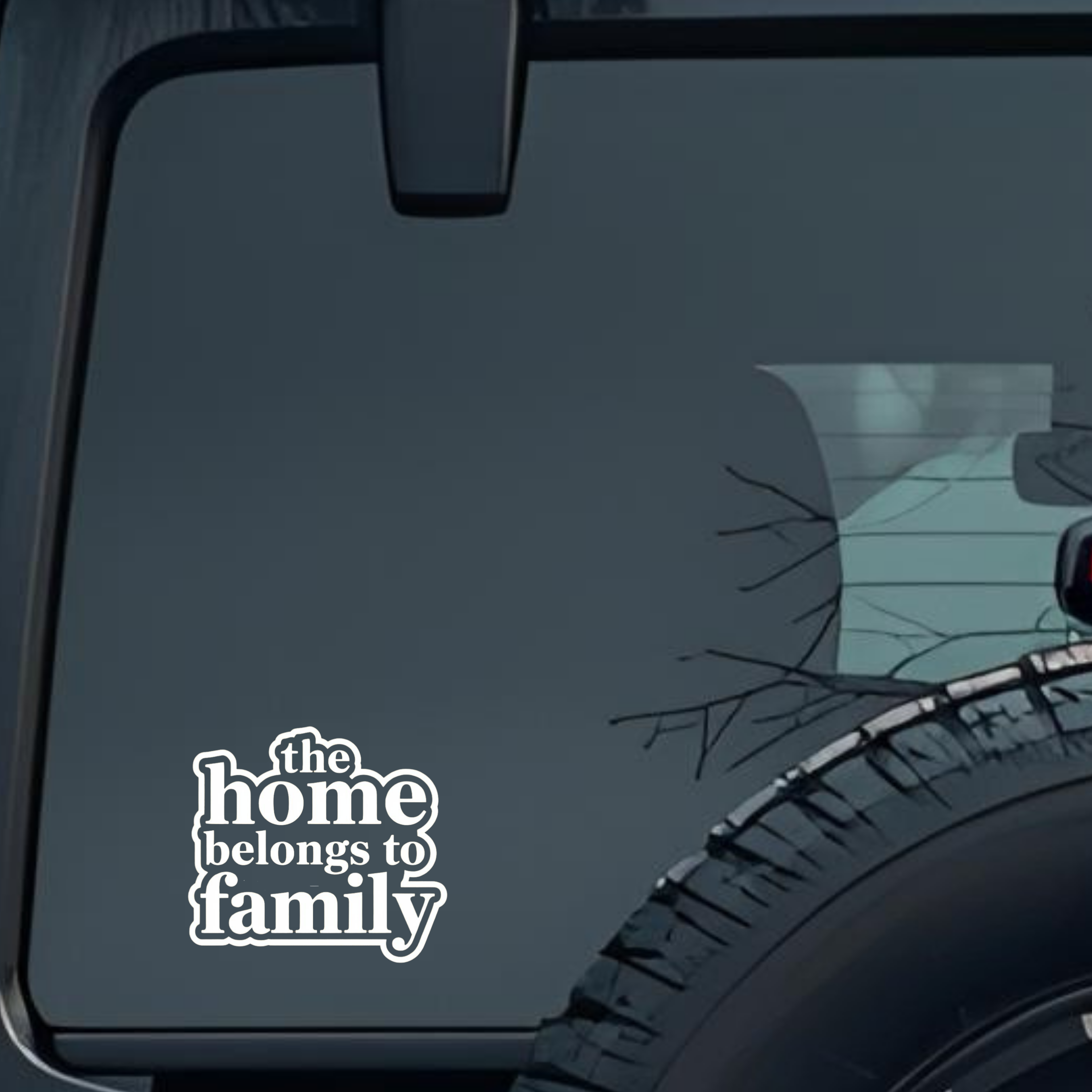 the Home Belongs to Family Large 6 inch Premium Decal Sticker For Car Bumper Window Rear Windshield