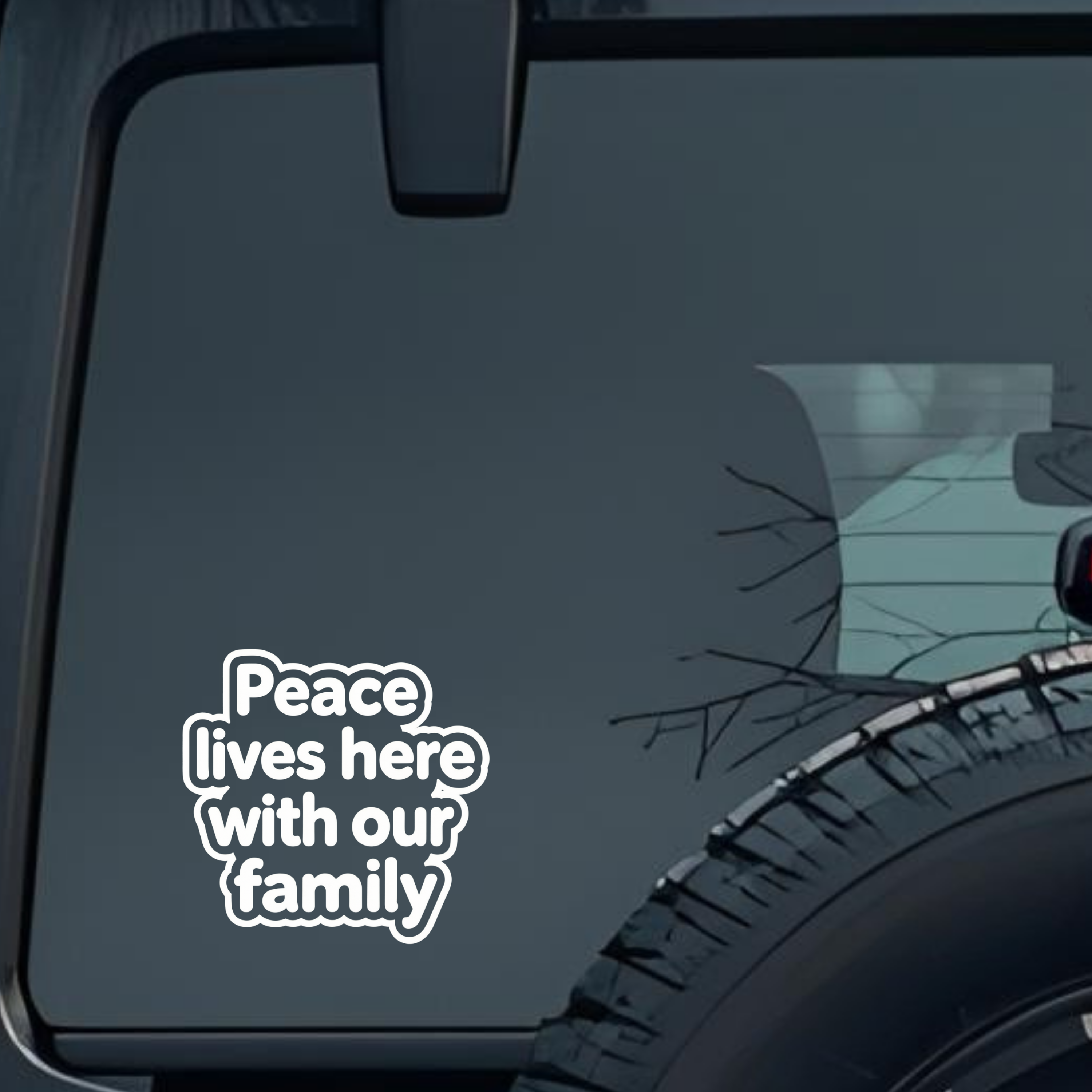 Peace Lives Here with Our Family Large 6 inch Premium Decal Sticker For Car Bumper Window Rear Winds