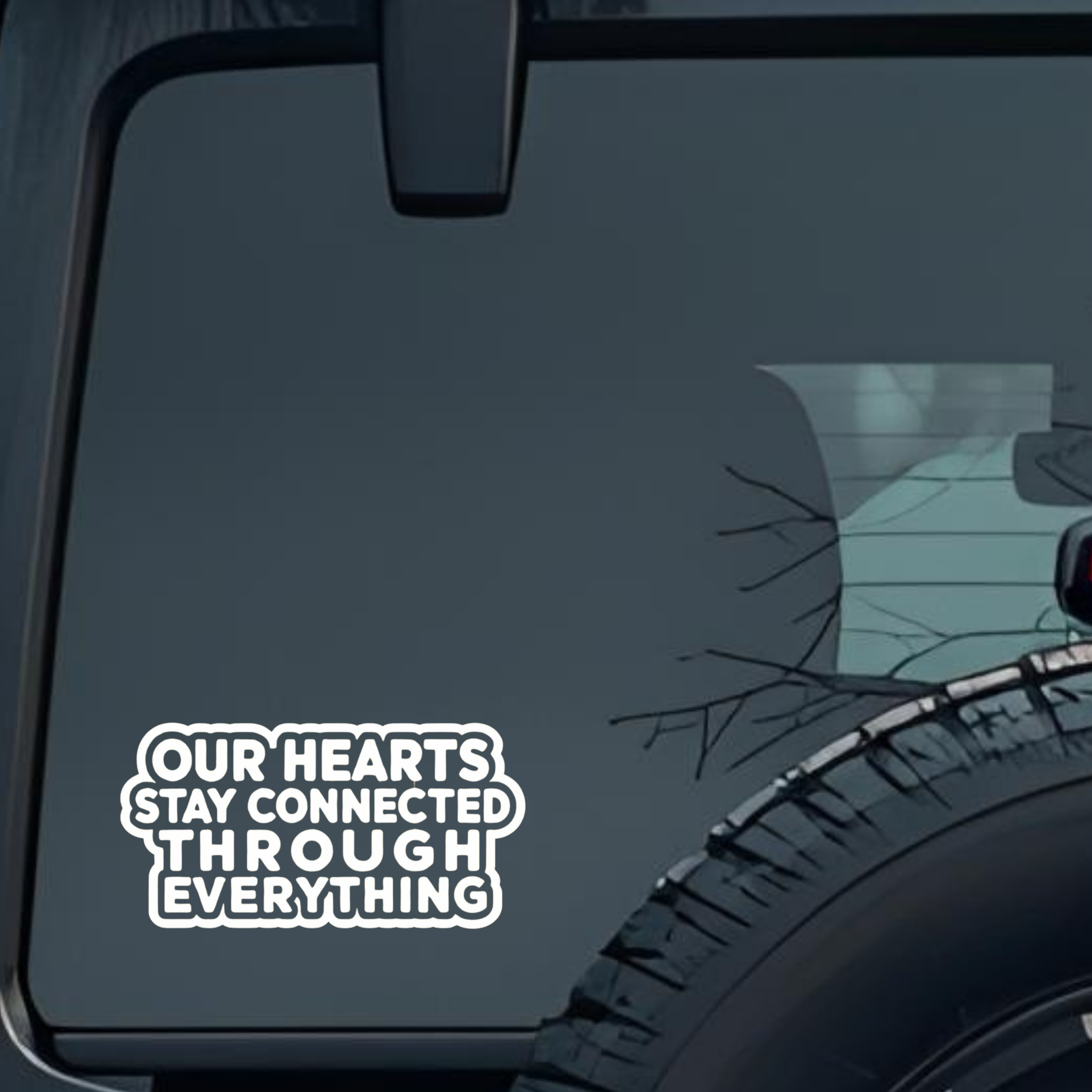 Our Hearts Stay Connected Through Everything Large 6 inch Premium Decal Sticker For Car Bumper Windo