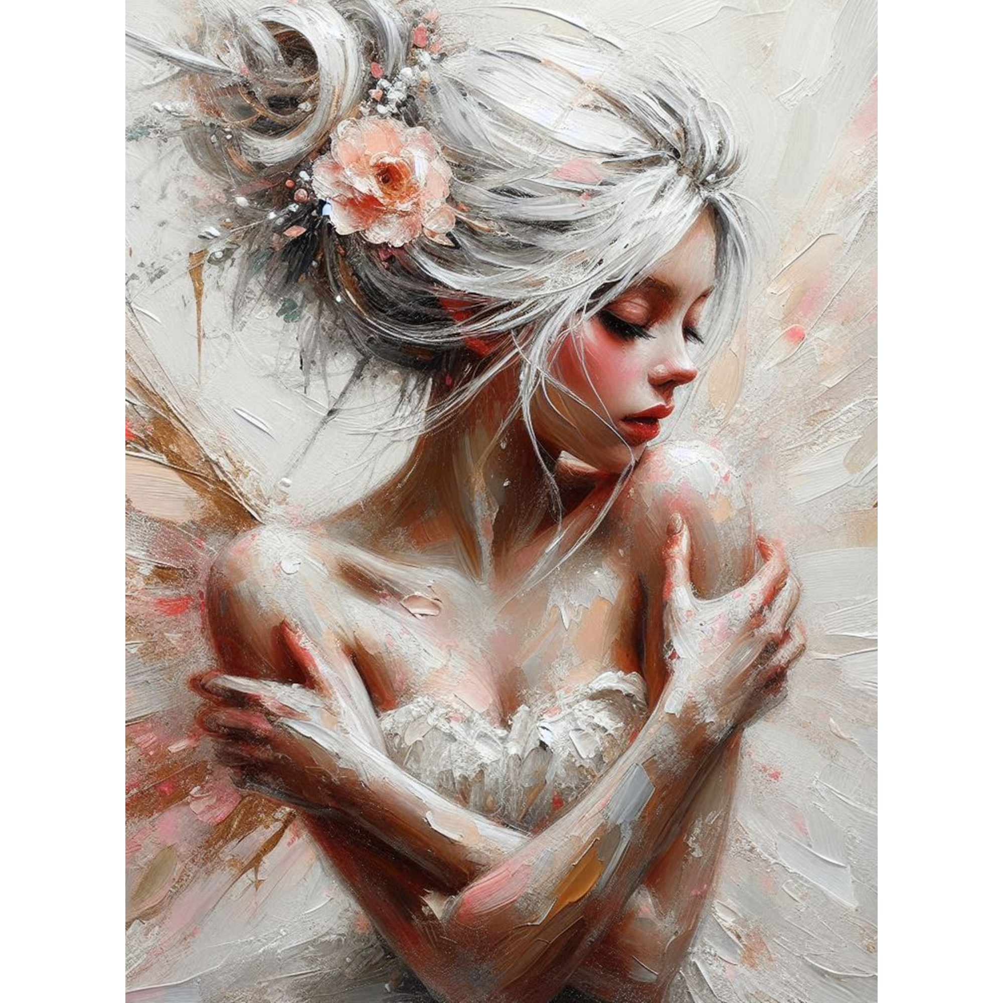 Vinyl Decal, Ethereal Female Portrait Art Print, Soft Pastel Hues Wall Decor, Elegant Woman Figure A