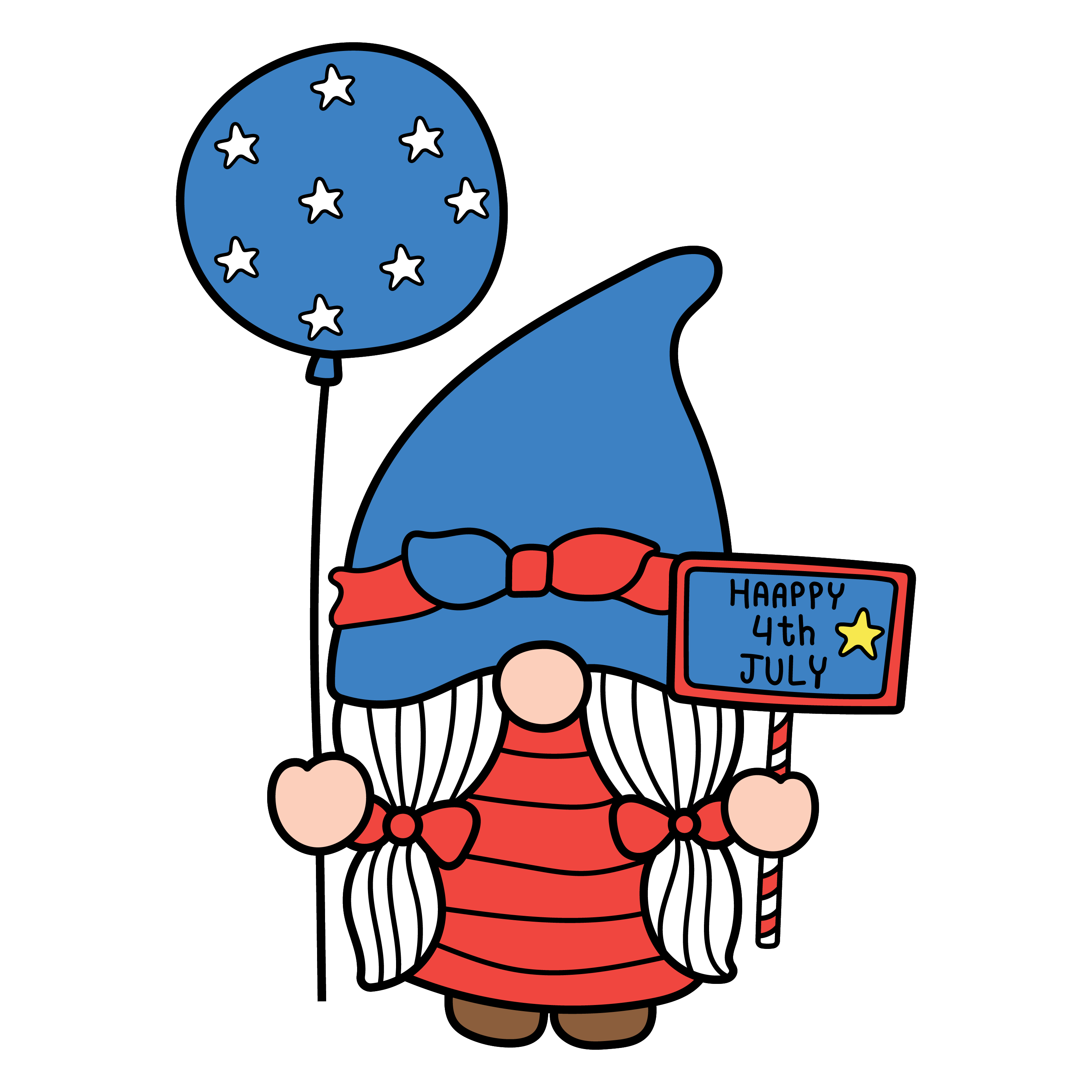 Inspirational Quote "Gnome Happy 4th July with Baloon" Motivational Sticker Vinyl Decal Motivation Stickers- 5" Vinyl Sticker Waterproof