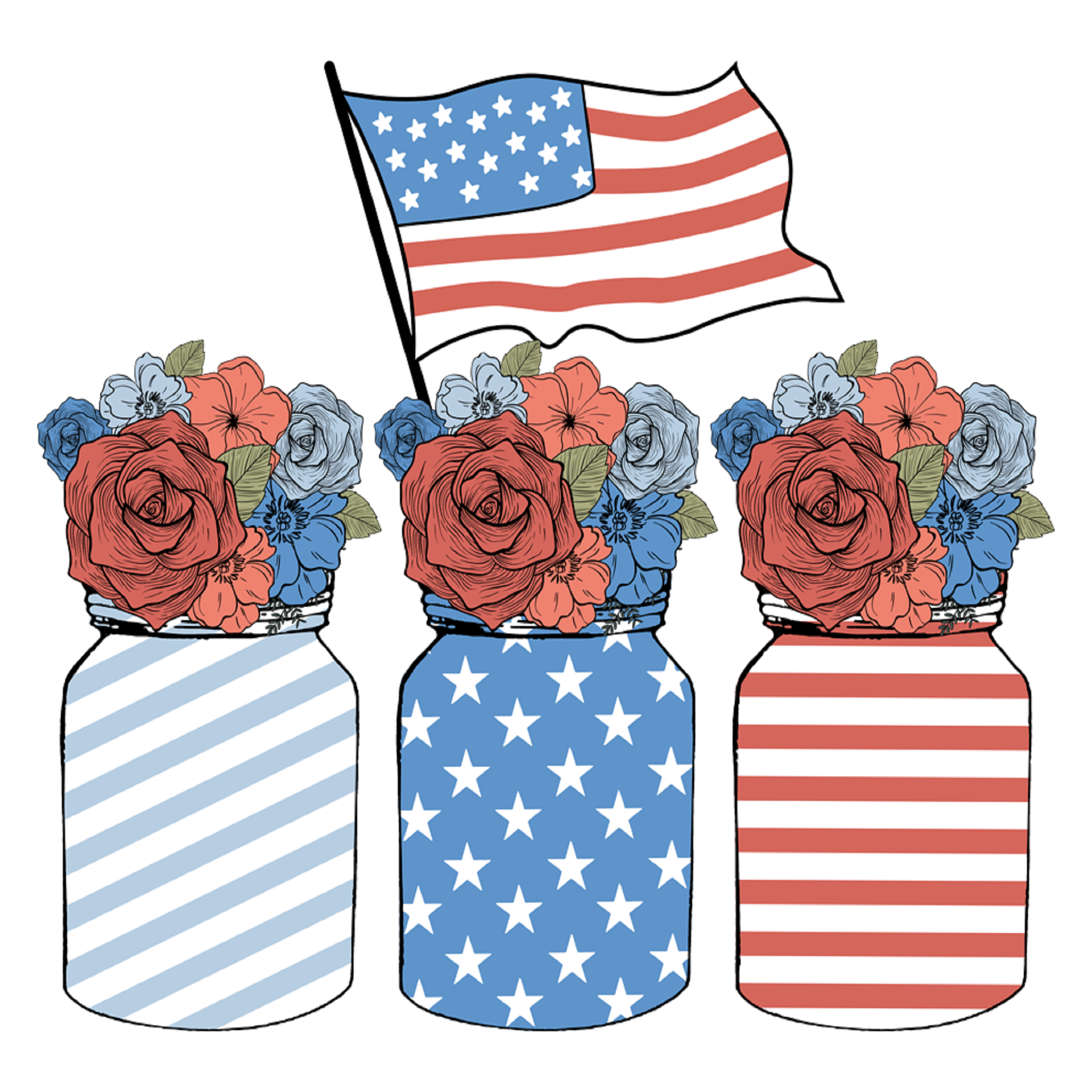 Inspirational Quote "Patriotic Flowers Jars" Motivational Sticker Vinyl Decal Motivation Stickers- 5" Vinyl Sticker Waterproof