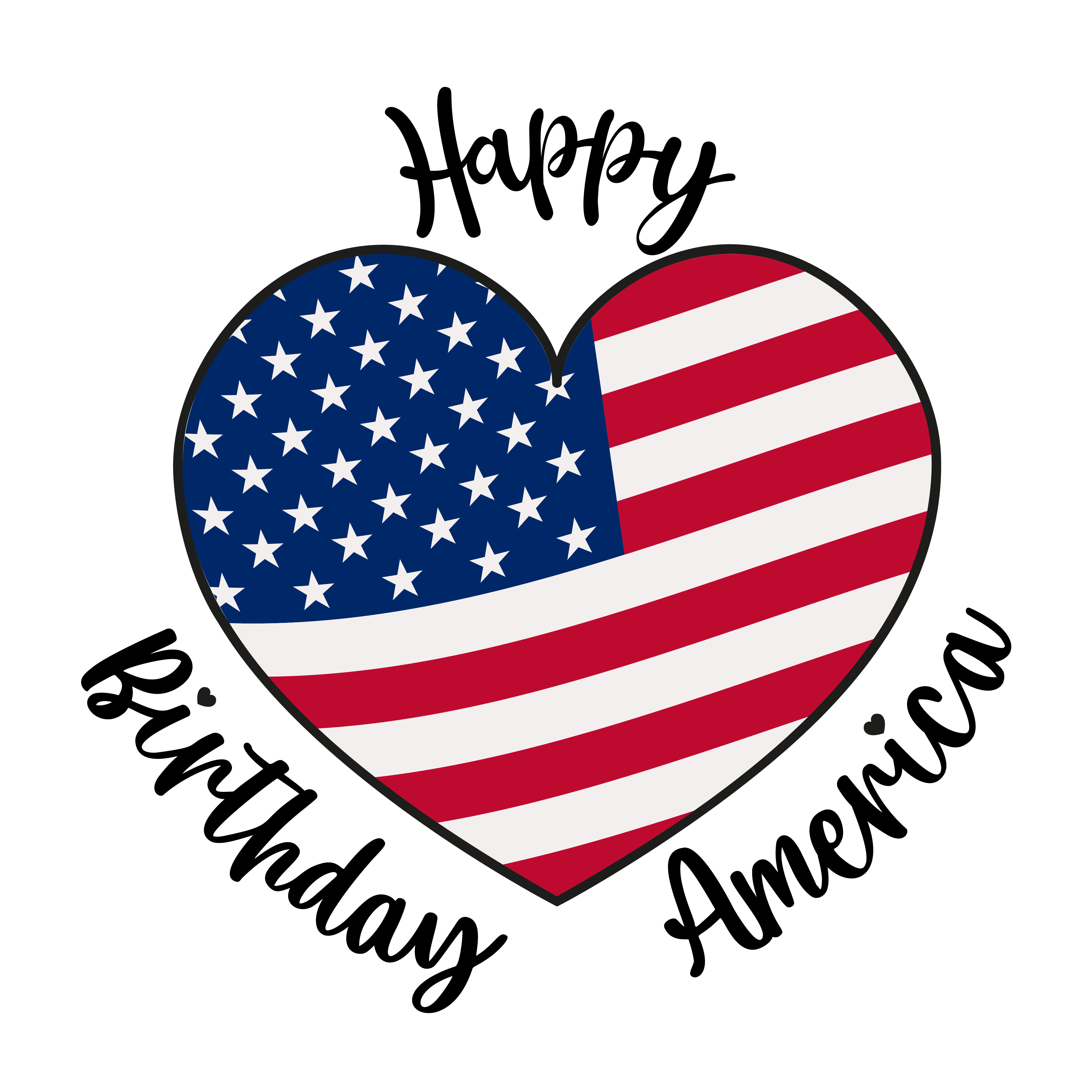 Inspirational Quote "Happy Birthday America with Heart Shape Flag" Motivational Sticker Vinyl Decal Motivation Stickers- 5" Vinyl Sticker Waterproof