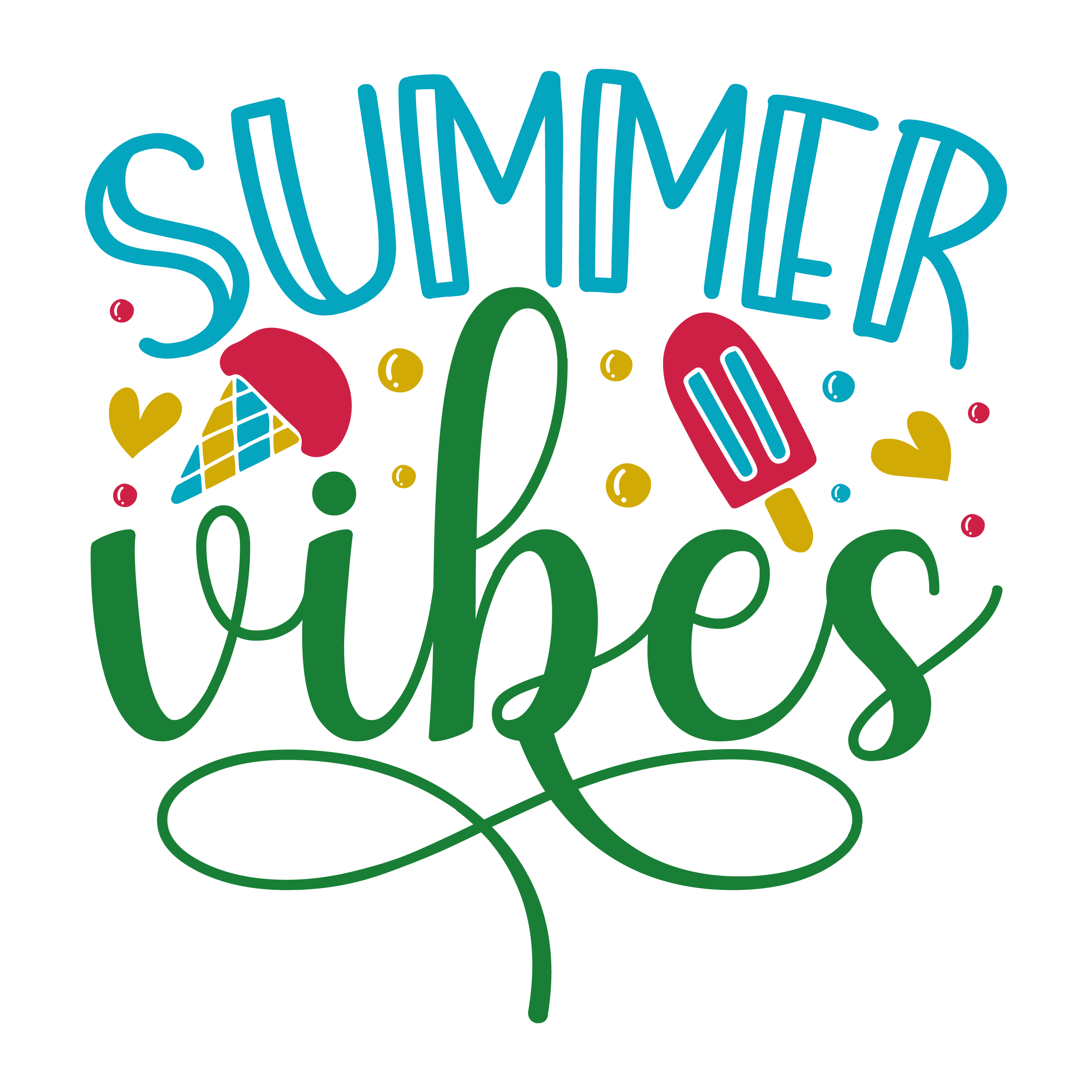 Inspirational Quote "Summer vibes with Cone and Popsicle Icecream" Motivational Sticker Vinyl Decal Motivation Stickers- 5" Vinyl Sticker Waterproof