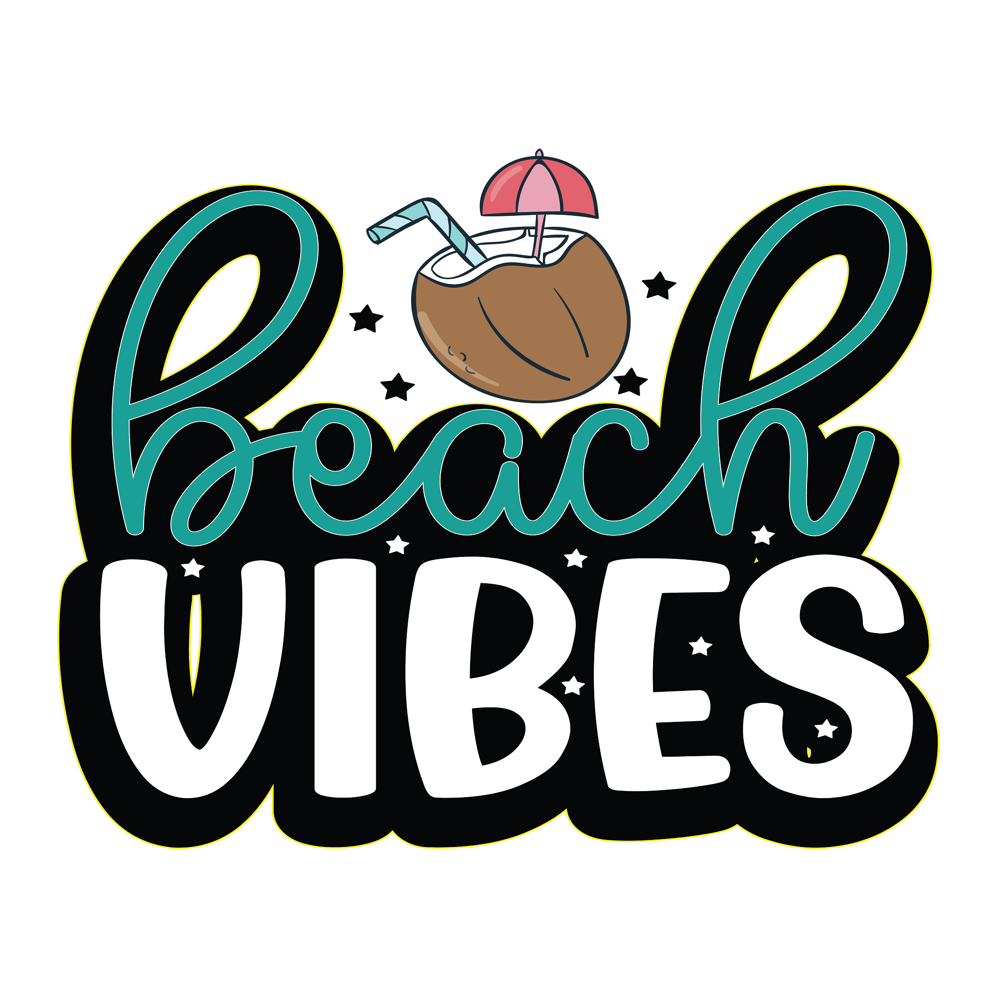 Inspirational Quote "Beach Vibes with Coconut Drink" Motivational Sticker Vinyl Decal Motivation Stickers- 5" Vinyl Sticker Waterproof