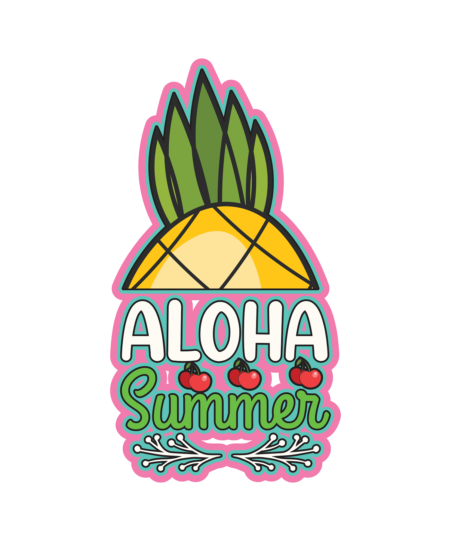 Inspirational Quote "Aloha SUMMER with Pineapple" Motivational Sticker Vinyl Decal Motivation Stickers- 5" Vinyl Sticker Waterproof