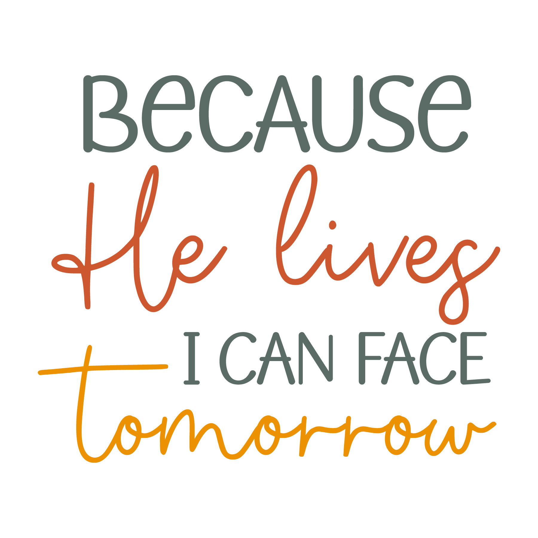 Inspirational Quote "Because He Lives I Can Face Tomorrow" Motivational Sticker Vinyl Decal Motivation Stickers- 5" Vinyl Sticker Waterproof