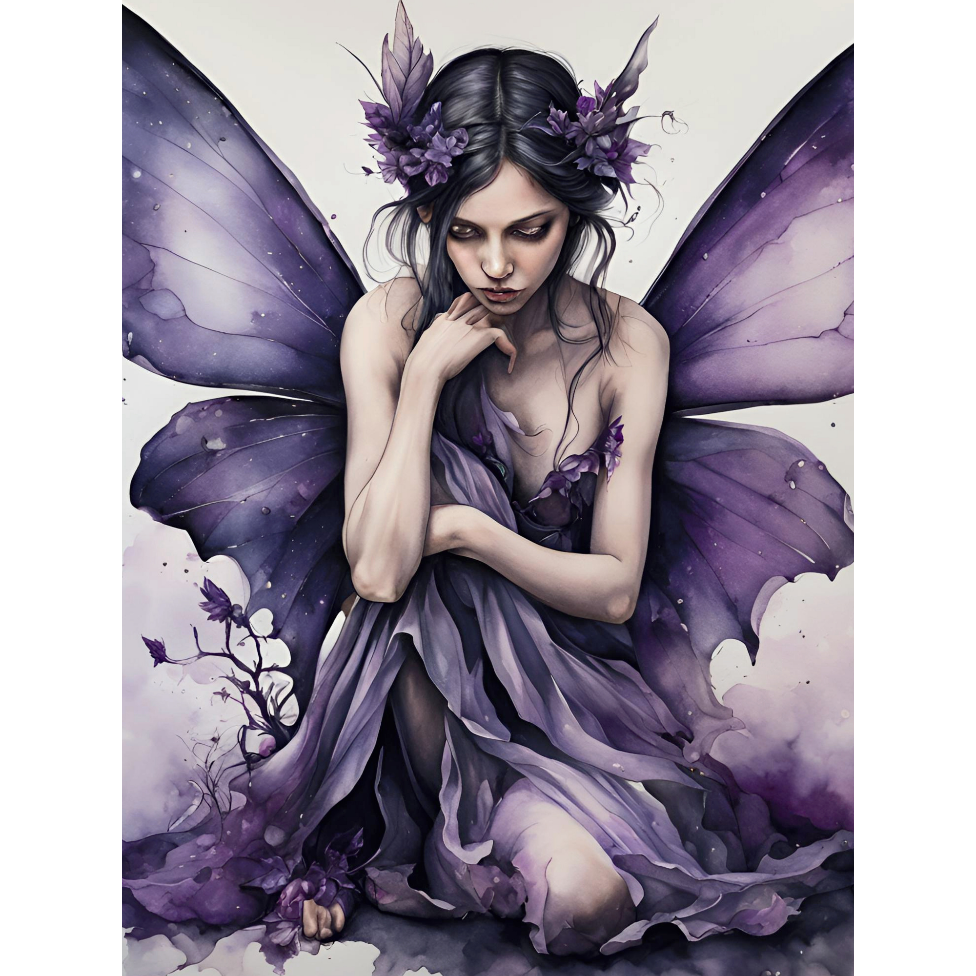 Vinyl Decal, Enchanting Artistic Depiction of a Winged Figure in Hues of Violet and Deep Amethyst (5