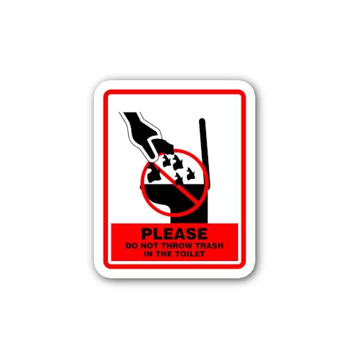 2 (Pieces) 3" and 5" Please DO NOT Throw Trash in The Toilet Sticker, Waterproof Vinyl Decals for Ma