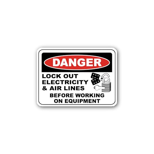 2 (Pieces) 3" and 5" Lock Out Electricity and Air Lines Before Working Sign Sticker, Waterproof Viny