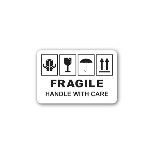 2 (Pieces) 3" and 5" Fragile Handle with Care Text Sticker, Waterproof Vinyl Decals for Many Purpose
