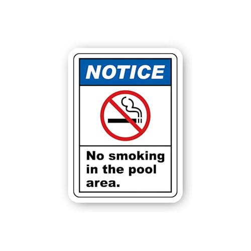 2 (Pieces) 3" and 5" Notice: No Smoking in Pool Area Sticker, Waterproof Vinyl Decals for Many Purpo