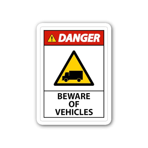 2 (Pieces) 3" and 5" Beware of Vehicles Sticker, Waterproof Vinyl Decals for Many Purpose Like Cars,
