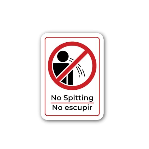 2 (Pieces) 3" and 5" No Spitting Bilingual Policy Sticker, Waterproof Vinyl Decals for Many Purpose 