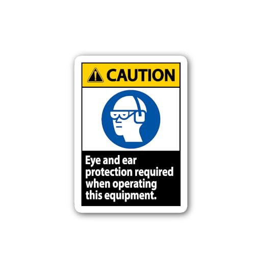 2 (Pieces) 3" and 5" Caution Eye and Ear Protection Sign Sticker, Waterproof Vinyl Decals for Many P