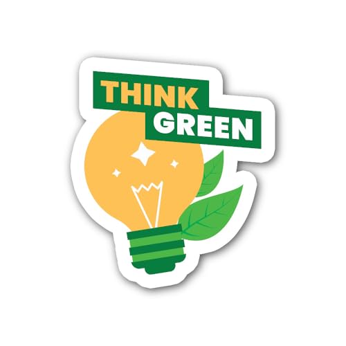 2 (Pieces) 3" and 5" Think Green Sign Sticker, Waterproof Vinyl Decals for Many Purpose Like Cars, T