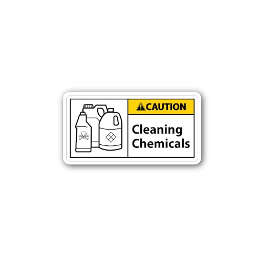 2 (Pieces) 3" and 5" Caution Cleaning Chemicals Sticker, Waterproof Vinyl Decals for Many Purpose Li