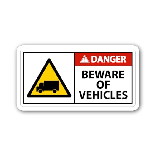 2 (Pieces) 3" and 5" Danger Beware of Vehicles ICON Sticker, Waterproof Vinyl Decals for Many Purpos