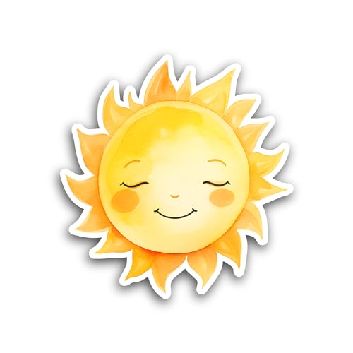 2 (Pieces) 3" and 5" Cute Happy Sun Sticker, Waterproof Vinyl Decals for Many Purpose Like Cars, Tru
