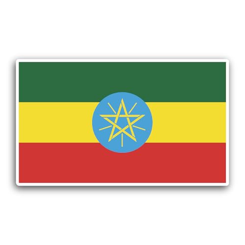 2 (Pieces) 3" and 5" Ethiopia Flag Sticker, Waterproof Vinyl Decals for Many Purpose Like Cars, Truc