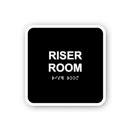2 (Pieces) 3" and 5" Black with 'Riser Room' and Braille Sticker, Waterproof Vinyl Decals for Many P