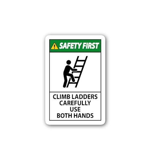 2 (Pieces) 3" and 5" Safety First Climb LADDERS Carefully USE Both Hands Sticker, Waterproof Vinyl D
